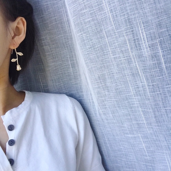 Enchanted Rose Yellow Gold Drop Flower Earrings - Picture 2 of 5